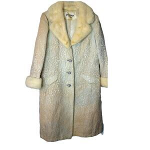 Vintage Leon Frohsin Tapestry Brocade Fur trim Coat Rhinestone Buttons READ
